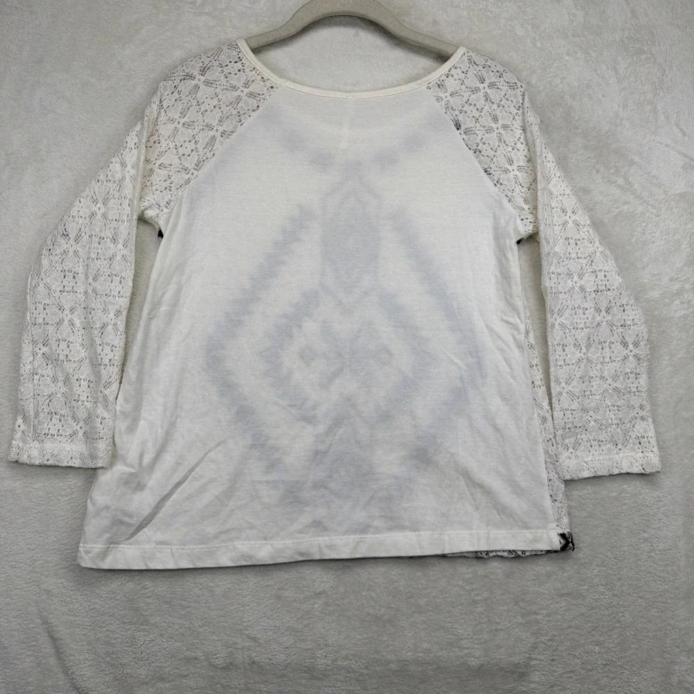 Free People Boho Embroidered Southwestern Knit Top Ivory Black Women's Small